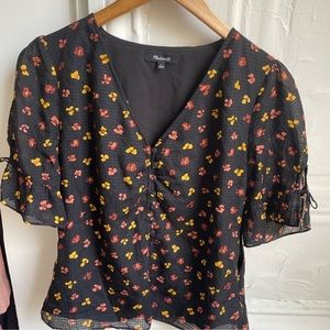 Madewell Silk Blouse Floral Short Sleeve, Size 4